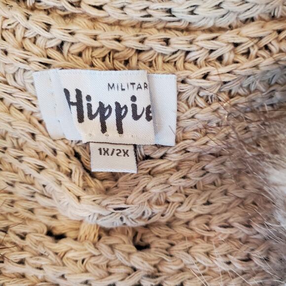 Military Hippie Felicity Fur Collar Trim Batwing Knit Cardigan One Size NWOT - Picture 7 of 7